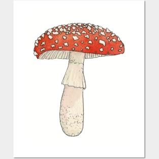 One Amanita Muscaria Watercolor Mushroom Illustration - Forest Floor Series Posters and Art